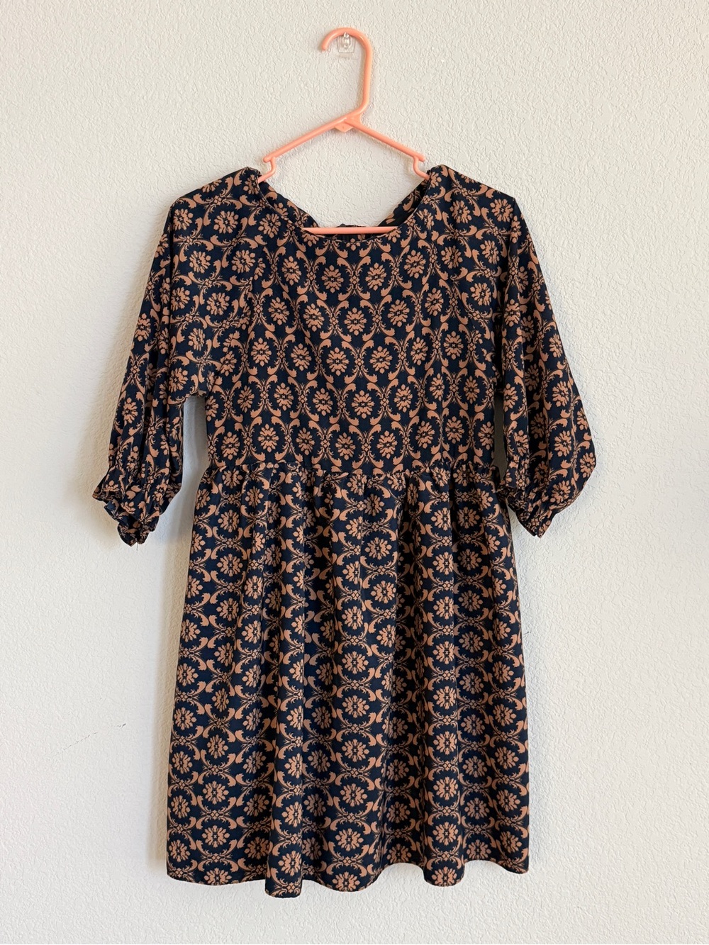 Women's Navy and Tan Patterned Mini Dress